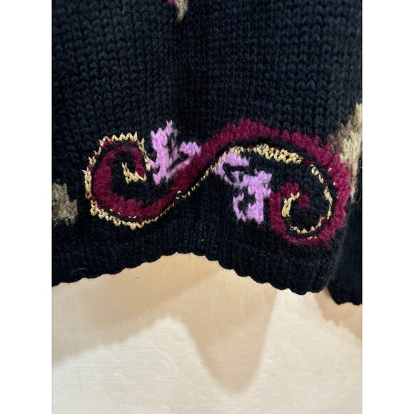 Vintage Carole Little Hand Knit for Saint Tropez West Wool Floral Sweater - M - Picture 7 of 8